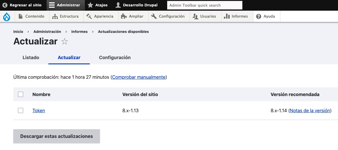 Actualizaciones disponibles Drupal
